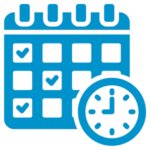 Ikona kalendarza z maszyną, oznaczająca realizację odwiertu w umówionym terminie.